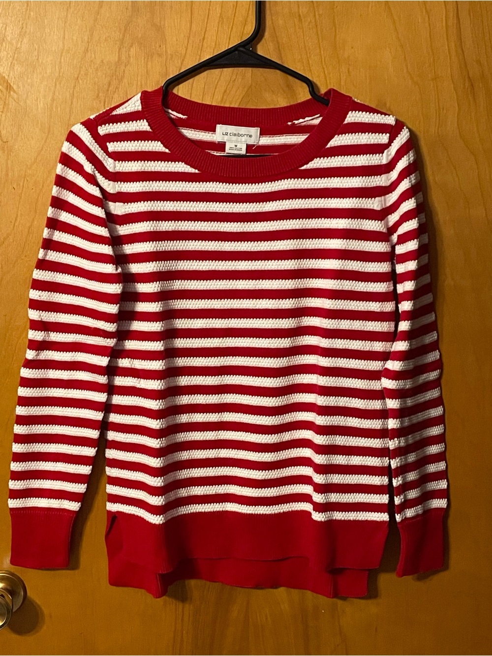 Liz Claiborne Red and White Striped Crewneck Sweater